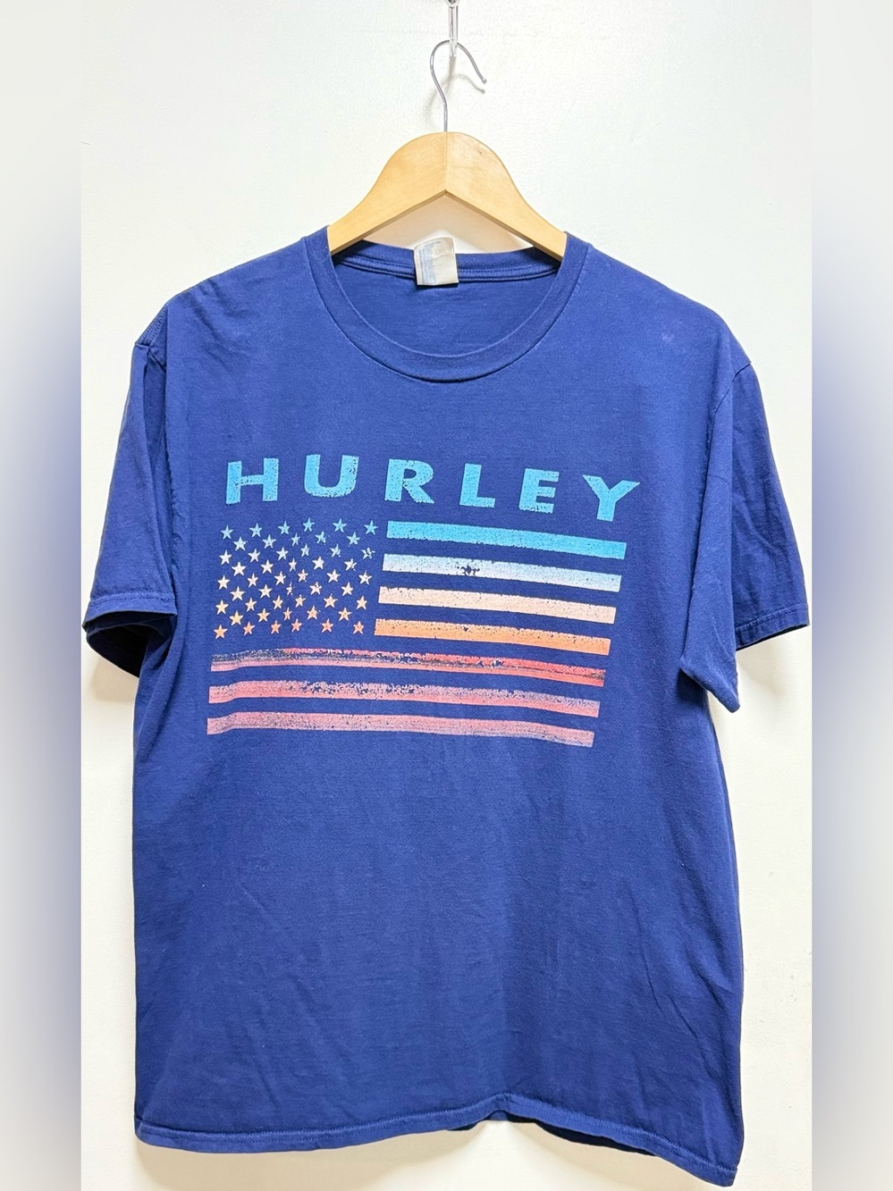 Hurley Vintage Navy Blue Short Sleeve Graphic Flag Tee